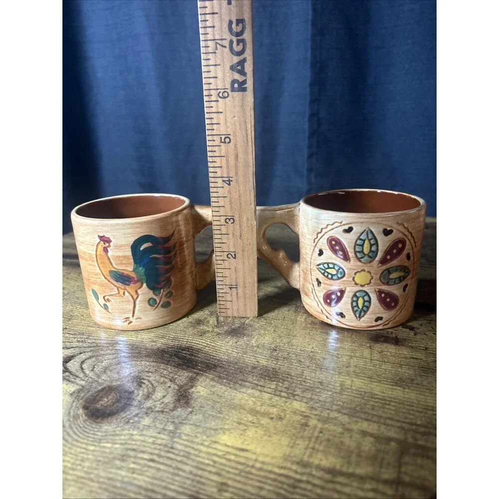 Pennsbury Pottery Rooster Cups Creamer Sugar Bowl Country Farmhouse Vintage Set
